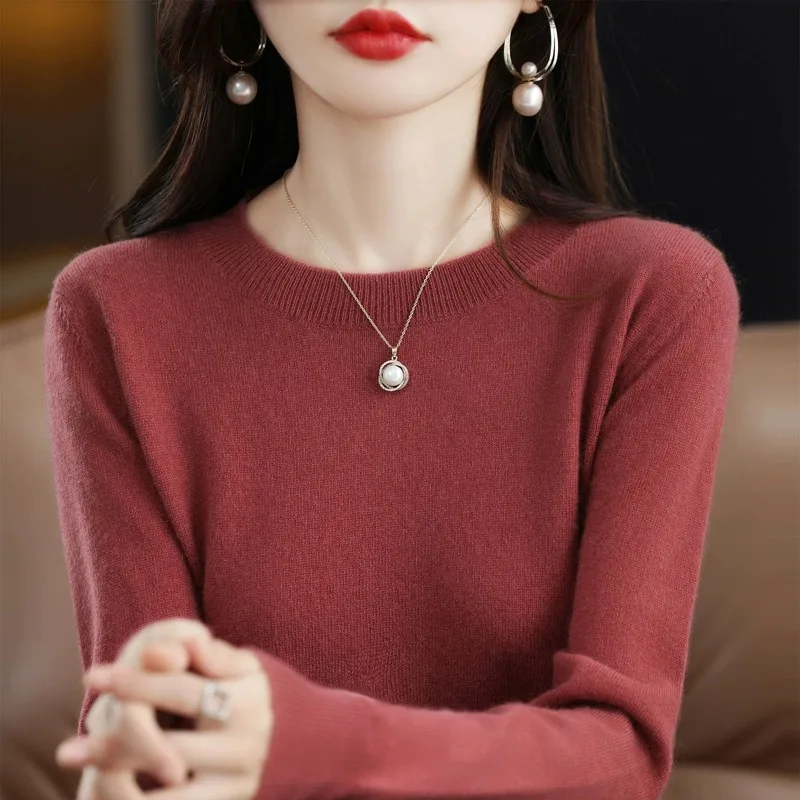 부드럽고 아늑한 로우넥 슬림핏 여성 니트웨어 캐주얼 라운드넥 울 스웨터 탑 코트와 매치된 레귤러 롱슬리브 루즈핏