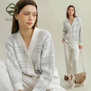 SUJIIN 여성 2피스 의상 파자마 세트 가을 겨울 캐주얼 잠옷 여성 스트라이프 가디건 상의 바지 라운지웨어 SH006