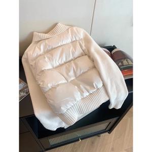 니트 스플라이싱 퍼 코튼 재킷 스몰 프래그런스 스타일 모조 밍크 퍼 통합 가죽 및 퍼 원피스 아우터웨어