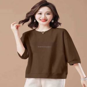 순면 봄 여름 티셔츠 루즈핏 여성 스타일 마카롱 색상 신선하고 패셔너블한 소매 길이 7부 소매