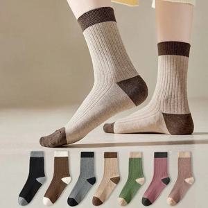 3/5/7 쌍 여성용 카와이 스택 양말 일본 대학 스타일 Mid Calf 솔리드 컬러 Ins 트렌디 한 가을 겨울 긴 양말