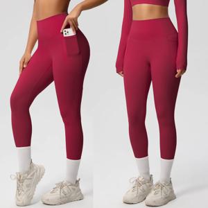 높은 허리 여성 레깅스 스트레치 요가 바지 주머니가있는 스타킹 피트니스 러닝 스포츠웨어 솔리드 컬러 바지를 밀어