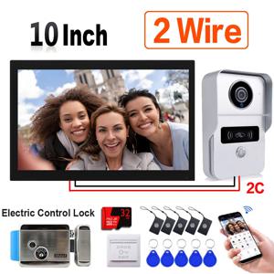 Tuya 무선 Wifi 2 와이어 비디오 초인종 시스템, 1080P 도어폰 도어 카메라, 10인치 터치 스크린, 32GB 카드 전기 잠금 장치 포함