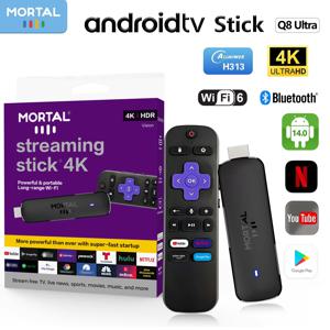 스마트 TV 스틱 Android14 Allwinner H313 Mortal Q8 ultra Chromecast Voice 리모컨 WiFi 6 4K60fps WiFi6 Bluetooth 2G8GB16GB 스트리밍