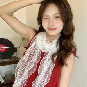 봄 여름 유행 레트로 플리츠 롱 얇은 실크 스카프 여성용 머리 스카프 목 보호 가볍고 통기성 좋은 다용도