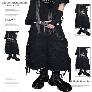 여름 여성 고블린 코어 고스 바이 Y2k 반바지 갸루 데님 반바지 일본 하라주쿠 진 팬츠 그런지 케이팝 사이버 펑크 다크 아카데미아