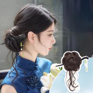 합성 Chignon 고대 스타일 Hanfu Bun 헤어 스타일 가발 가짜 푹신한 자연 가발 헤어 가방 확장