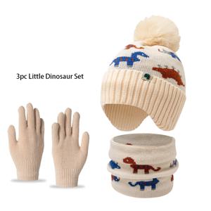 3pc3-12Y 아동 모자, 스카프, 장갑 세트, 가을 겨울 남아 여아용, 따뜻한 니트 울 모자, 귀마개 포함