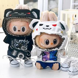 Labubu 아이돌 인형을위한 귀여운 미니 봉제 인형 옷 DIY 액세서리 선물 곰 후드 세트