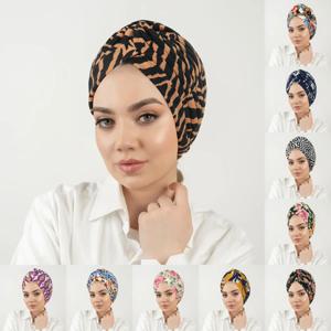 2025 신상 인도풍 꽃무늬 무슬림 여성 히잡, 항암 치료 모자, 터번, 보닛, 스트레치 여성 헤드랩 스카프, 탈모 방지 헤드웨어