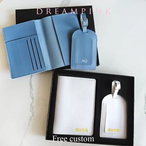 맞춤 이니셜 여권 홀더 여행 가방 태그 세트 고급 개인 맞춤 이름 로고 선물 경량 여행 액세서리 세트 (상자 포함)