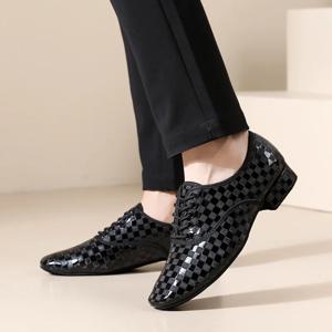 남성용 라틴 댄스 슈즈 가죽 고무/스웨이드 솔 블랙 볼룸 살사 탱고 왈츠 재즈 캐릭터 댄스 슈즈 남성용 힐 3cm