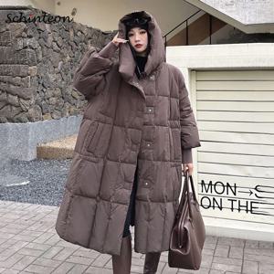 신티온 여성용 화이트 덕다운 롱 재킷 후드 캐주얼 루즈핏 오버사이즈 가을 겨울 두꺼운 따뜻한 아우터 고품질
