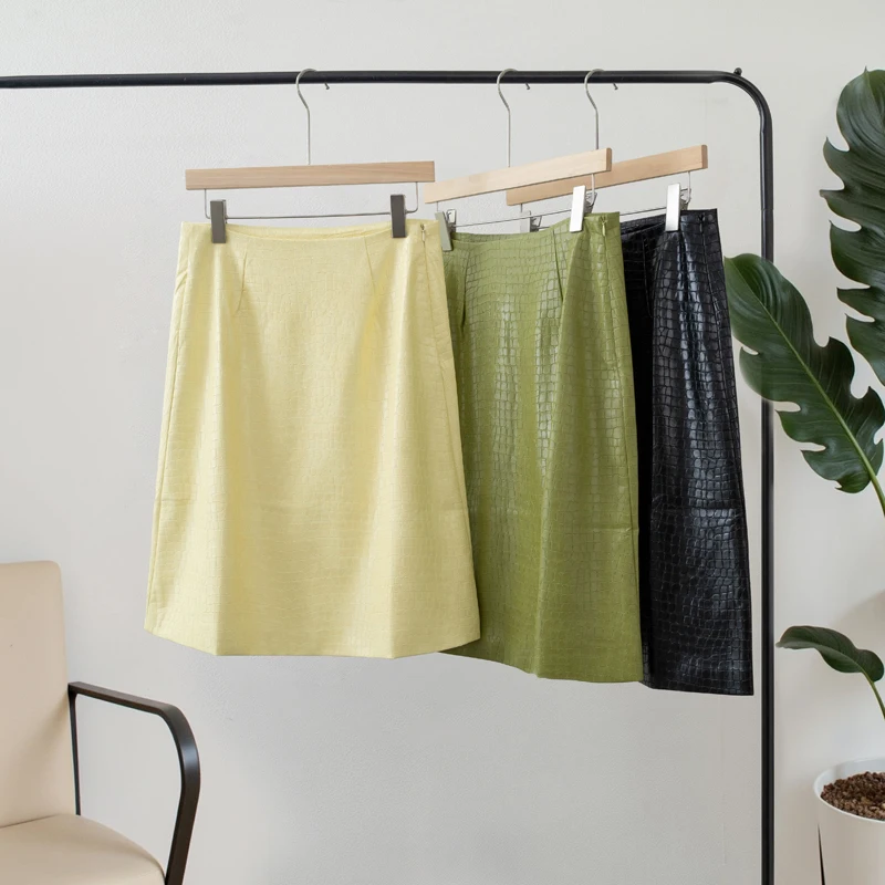 여성 블랙 PU 스커트