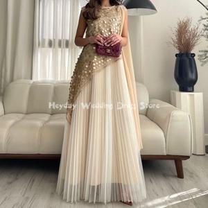 헤이데이 여성용 튤 O넥 플로어 길이 사우디 이브닝 드레스 소매 없는 A라인 포멀 우아한 파티 드레스 2025