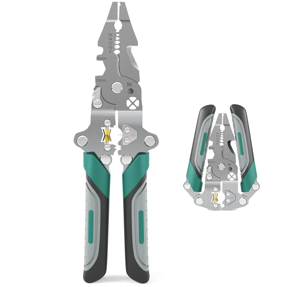 18 In 1 접이식 와이어 스트리퍼, 다기능 접이식 와이어 스트리퍼 전기 펜치, 와이어 케이블 가위를 당기는 절단용