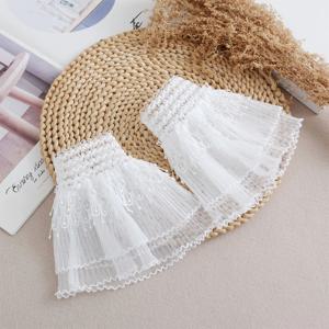 화이트 튤 엘라스틱 숏 페이크 플레어 슬리브 이중 레이어 러플 레이스 탈부착 가능한 커프스 스웨터 장식 액세서리