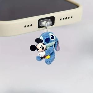 스티치 폰 방진 플러그 신상 디즈니 카와이 2D 아크릴 라이트닝 타입-C 충전 포트 먼지 방지 플러그 액세서리 장식 선물