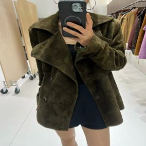 레트로 턴다운 칼라 양가죽 리얼 재킷 여성용 2025 트렌디 소프트 스웨이드 미디엄 롱 아우터웨어 여성 트렌치코트