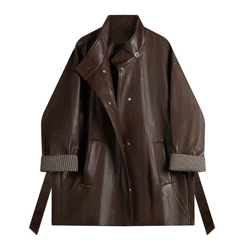 아메리칸 마이야르 커피 컬러 디자인 센스, 레이스업 얇은 가죽 자켓, 멋진 가을 의상, 한국 코트 탑