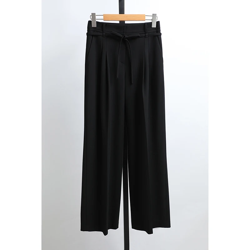 여성용 하이웨이스트 울 정장 바지 캐주얼 롱 팬츠 스트레이트 레그 출퇴근 스타일 가을 겨울 신상품