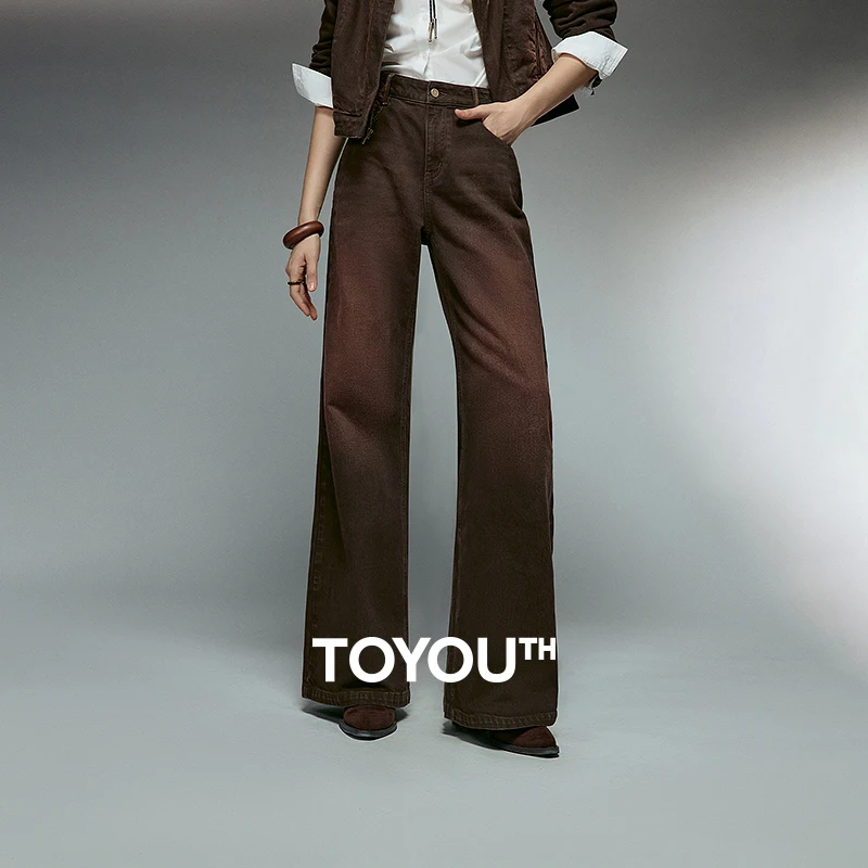 토유스 여성 플레어 진 2025 겨울 신상 미드라이즈 슬림 플레어 팬츠