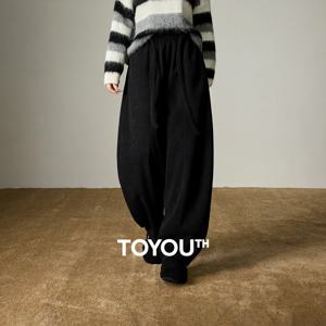 TOYOUTH 여성용 오버사이즈 레저 팬츠 2025 겨울 신상품 신축성 있는 허리 디자인 바나나 팬츠 스트레스 완화 편안한 바지