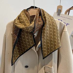레트로 럭셔리 실크 울 스카프 여성용 긴 다기능 봄 가을 얇은 긴 스트립 한국 스타일 목 스카프 폴리에스터 섬유