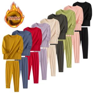2피스 가을 겨울 아동용 단색 심플 멀티 컬러 보온 속옷 세트 (남아 여아용) 패션 홈웨어 상의