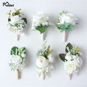 Meldel Corsage 남성용 결혼식, 소박한 Boutonniere 화이트 신부 손목 코사지, 신부 들러리, 신랑 들러리 파티, 개인 장식