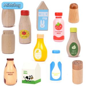 1Pcs 몬테소리 주방 장난감 나무 주방 놀이 집 시뮬레이션 놀이 집 조미료 병 어린이를위한 교육 장난감 선물