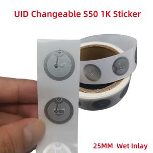 UID 쓰기 가능 섹터 0 블록 0 변경 가능 S50 1K NFC 스티커, 습식 인레이, 재기록 가능 라벨 복사 복제 RFID 태그, 25mm, 13.56MHz