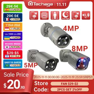 Techage 4MP 5MP 4K 보안 금속 POE IP 카메라 H.265 NVR 시스템 용 야외 양방향 오디오 비디오 감시 AI IP 카메라