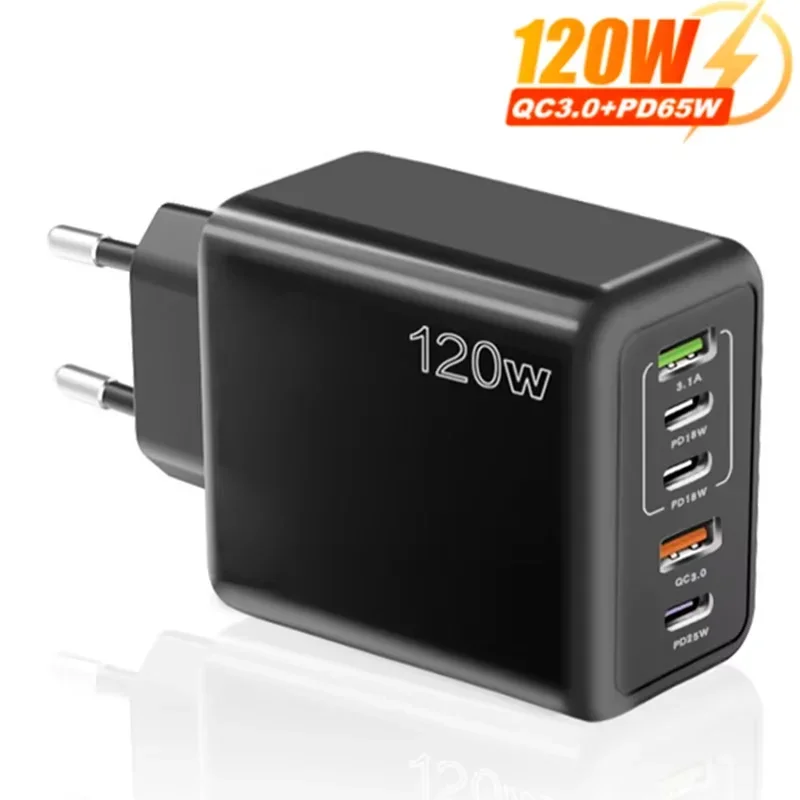 총 120W USB 유형 C 충전기 5 포트 고속 충전 휴대 전화 벽 어댑터 iPhone 16 용 EU/US/UK 플러그 Samsung Xiaomi Huawei