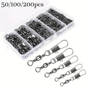 50/100/200 개/대 낚시 커넥터 회전 인터록 핀 베어링 롤링 회전 스냅 회전 Fishhook 잉어 미끼 액세서리