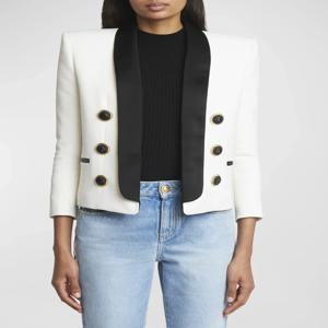 하이 스트리트 최신 유행 2025 디자이너 재킷 여성 숄 칼라 컬러 블록 블레이저