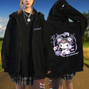 필수 후드 여성 세일 카디건 지퍼 후드 Sanrio Hello Kitty Kuromi 긴 소매 여성 가을, 겨울 스웨터