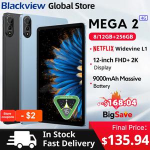 Blackview MEGA 2 태블릿 12인치 2K 디스플레이 Widevine L1 24GB(8+16) Android 15 256GB 9000mAh AI 메인 카메라 패드 PC
