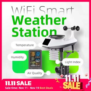 WiFi 스마트 기상 관측소 센서 온도 습도 날짜 조명 지수 대기 질 모니터가있는 스마트 홈 디지털 온도계