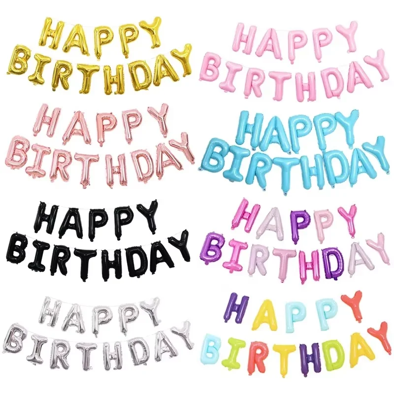 13pcs 생일 축하 장식 풍선 로즈 골드 편지 호일 풍선 생일 파티 장식