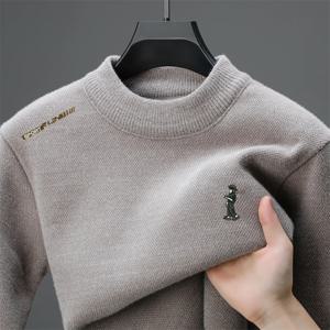 새로운 2024 가을/겨울 남성 하이 엔드 브랜드 럭셔리 자수 풀오버 두꺼운 o 넥 스웨터 울 니트 남성복 점퍼