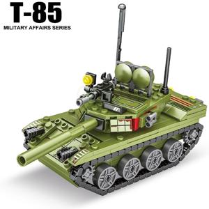 군사 T-85 주요 전투 탱크 차량 WW2 육군 군인 피규어 빌딩 블록 어린이를위한 어린이 장난감 소년