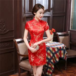 플러스 사이즈 S-6XL Qipao 여성의 섹시한 미니 분할 Cheongsam 빈티지 만다린 칼라 짧은 Qipao 중국어 번체 드레스 Vestidos