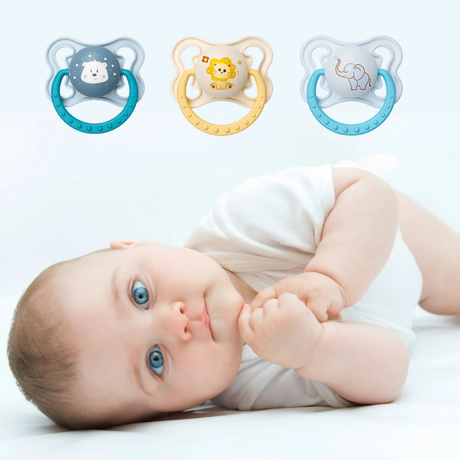 1 Pcs 아기 젖꼭지 실리콘 플랫 젖꼭지 100% 식품 등급 재료 Bpa 무료 플라스틱 손잡이 귀여운 동물 코끼리 사자 곰