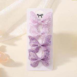 4Pcs 여자 여자 반짝이 나비 헤어 클립 어린이를위한 스팽글 활 머리핀 귀여운 머리 장식 유행 헤어 그립 헤어 액세서리