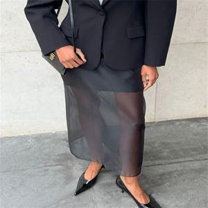 Tossy 여성용 메쉬 시스루 맥시 스커트, 하이 웨이스트 패치워크 슬림, 단색 Y2k 의류, 하이 스트리트 섹시 패션 롱 스커트, 여름