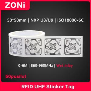 RFID UHF 코팅지 태그 18000-6C 860-960MHz UHF 스티커 라벨 NXP U8/U9 칩 전자 라벨 915 MHz 고품질 50PCS 50x50