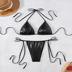 PU 인조 가죽 미니 마이크로 끈 팬티 비키니 여성 수영복 여성 수영복 투피스 비키니 세트 Bather 수영복 수영 Beachwear