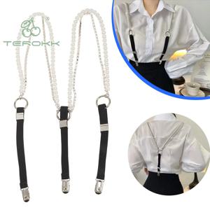 슬림 스키니 진주 라인 석 장식 스트랩 체인 여성 탄성 멜빵 Y 형 교정기 결혼식 정장 파티 액세서리