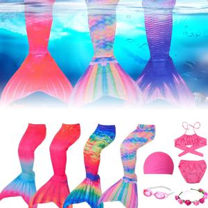 수영 소녀 수영복 공주 비키니 수영복에 대 한 6pcs 인 어 꼬리 고글 모자 갈 랜드 브래지어 반바지와 함께 설정